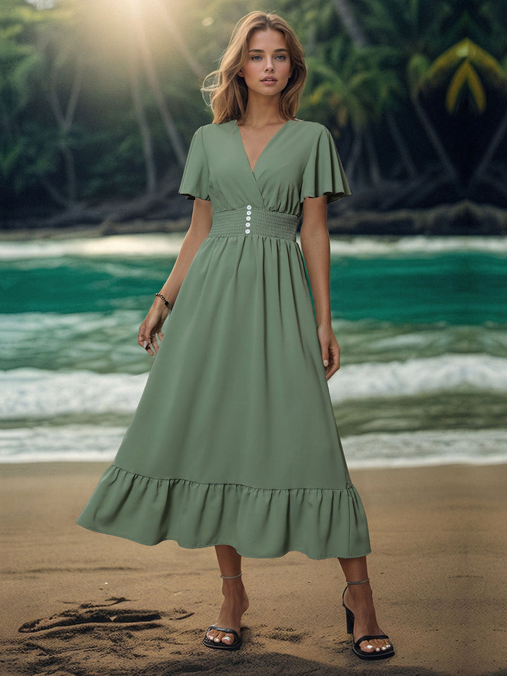 Surplice Flutter Sleeve Midi Dress | Trendsi