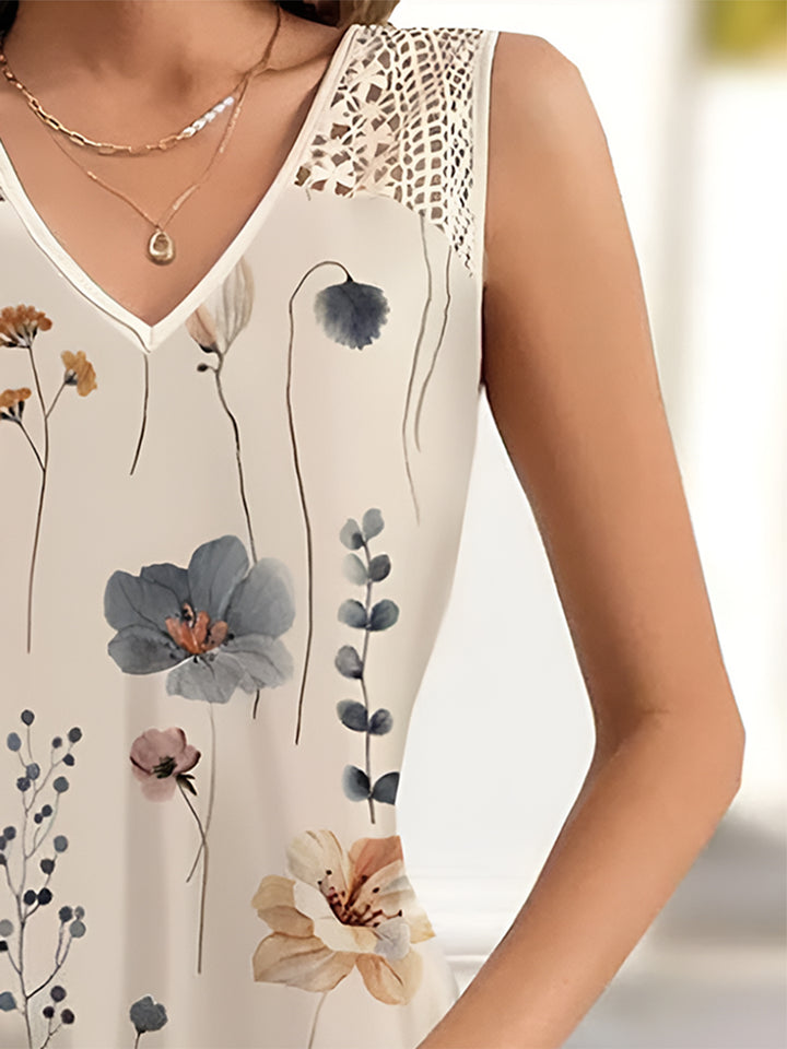 Printed V-Neck Sleeveless Mini Dress | Trendsi