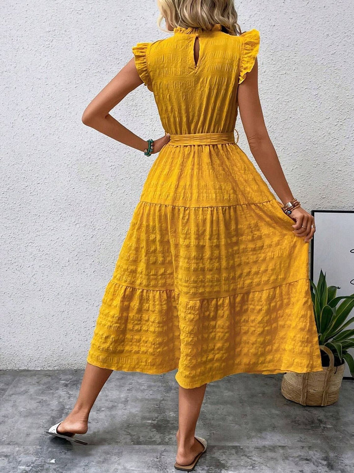 Tied Ruffled Cap Sleeve Midi Dress | Trendsi