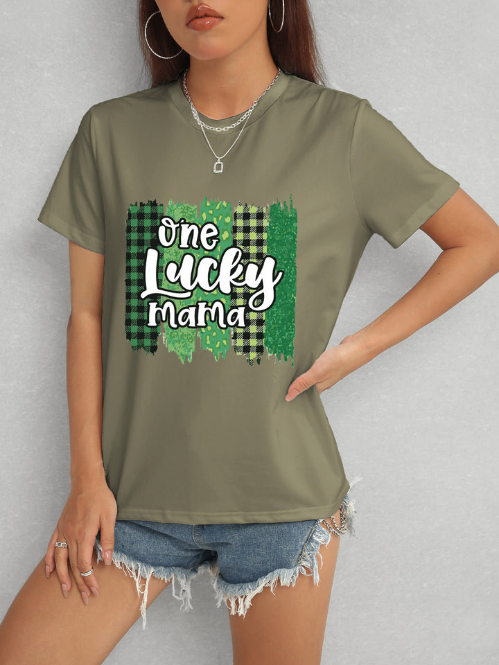 ONE LUCKY MAMA Round Neck T-Shirt | Trendsi