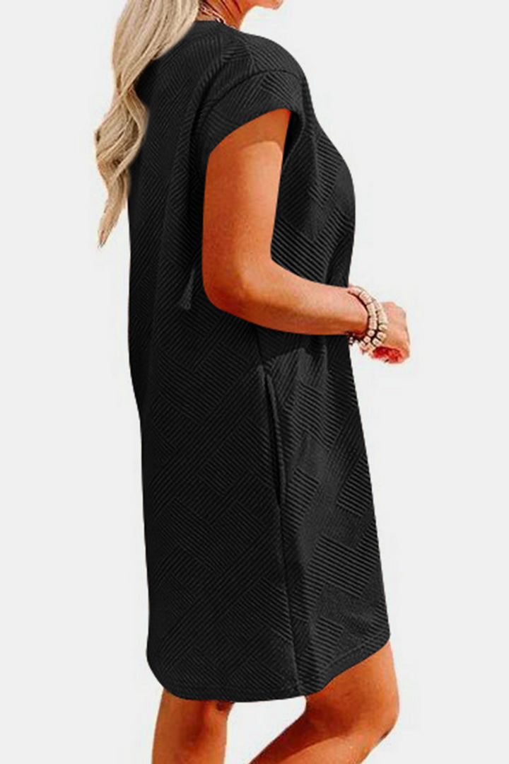 Textured Round Neck Cap Sleeve Dress | Trendsi