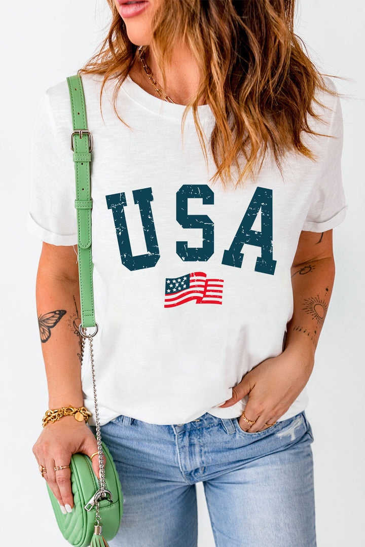 USA Round Neck Short Sleeve T-Shirt | Trendsi