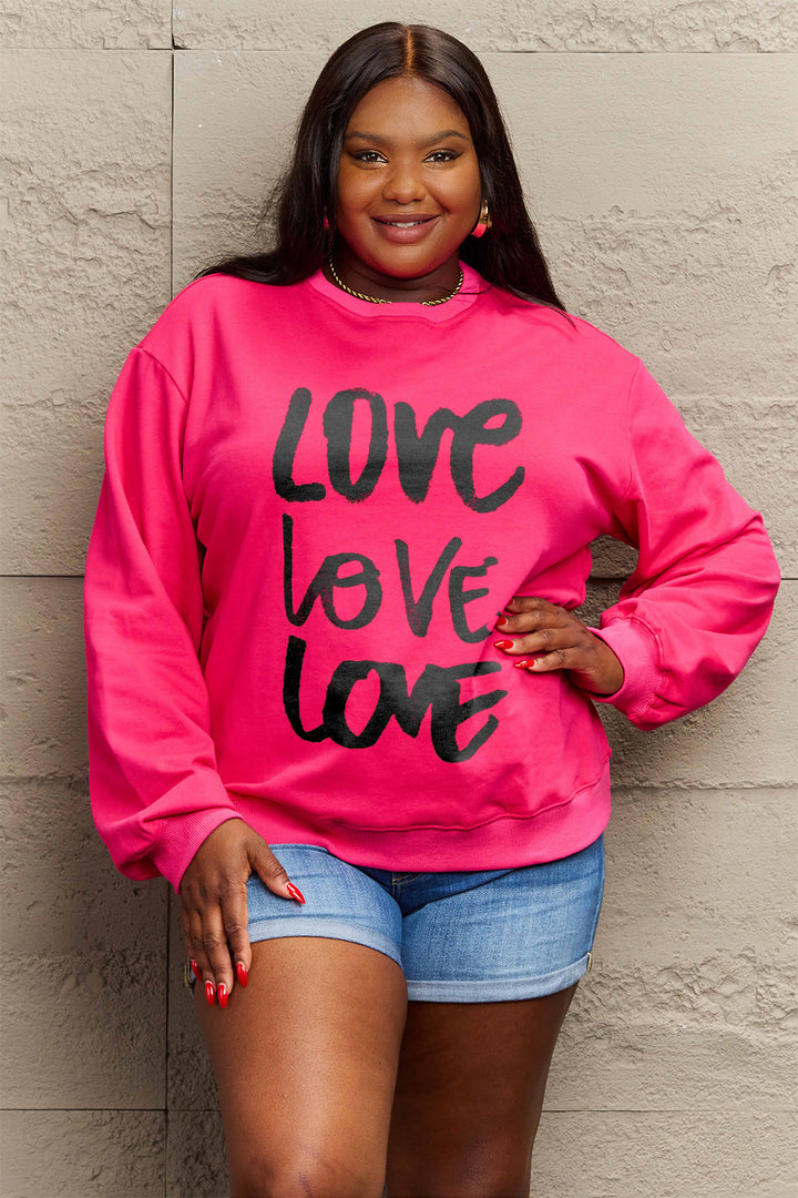 Simply Love Full Size LOVE Round Neck Sweatshirt | Trendsi