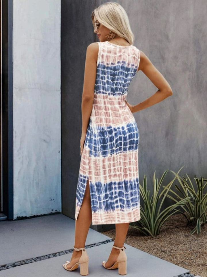 Slit Printed Round Neck Sleeveless Dress | Trendsi