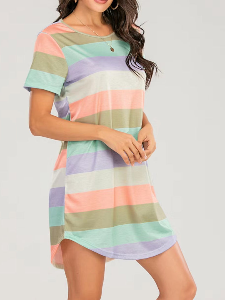 Striped Round Neck Short Sleeve Tee Dress | Trendsi