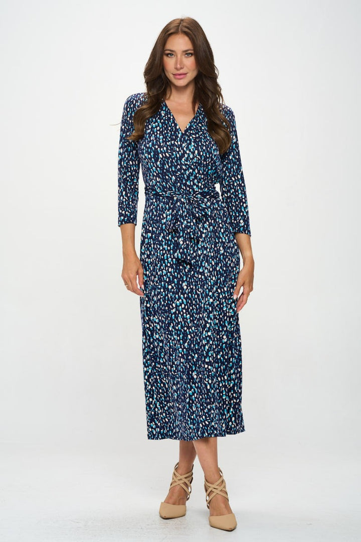 RENEE C Printed Tie Front Surplice Midi Dress | Trendsi