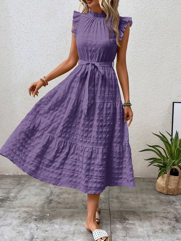 Tied Ruffled Cap Sleeve Midi Dress | Trendsi