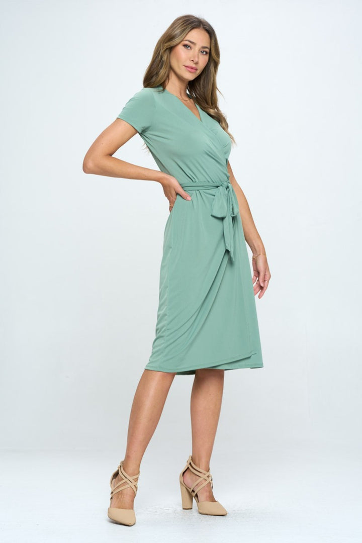 RENEE C Tie Front Surplice Short Sleeve Dress | Trendsi