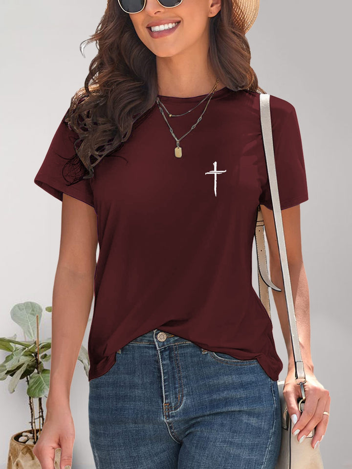 Cross Graphic Round Neck T-Shirt | Trendsi