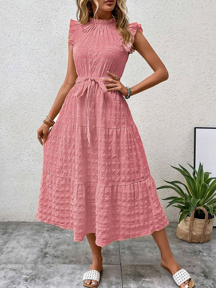 Tied Ruffled Cap Sleeve Midi Dress | Trendsi