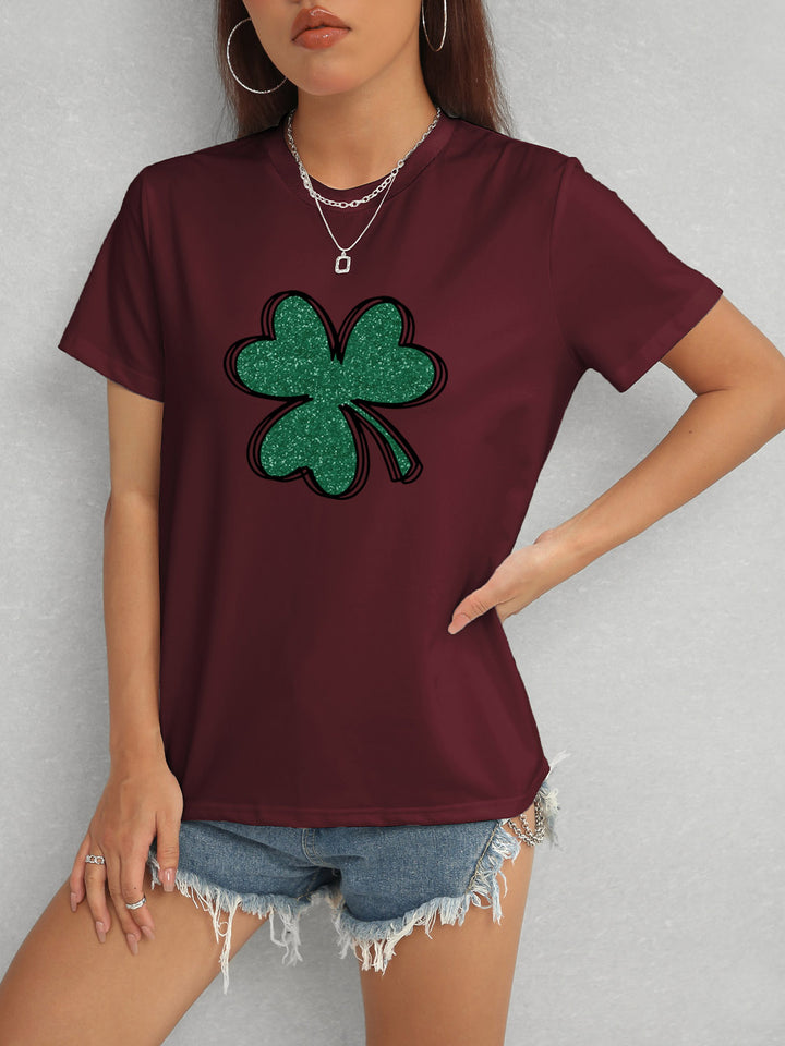 Lucky Clover Round Neck T-Shirt | Trendsi