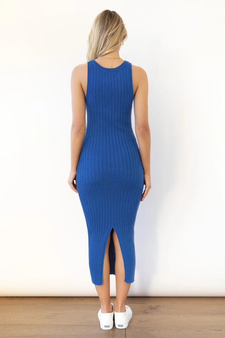 Slit Ribbed Round Neck Sleeveless Dress | Trendsi