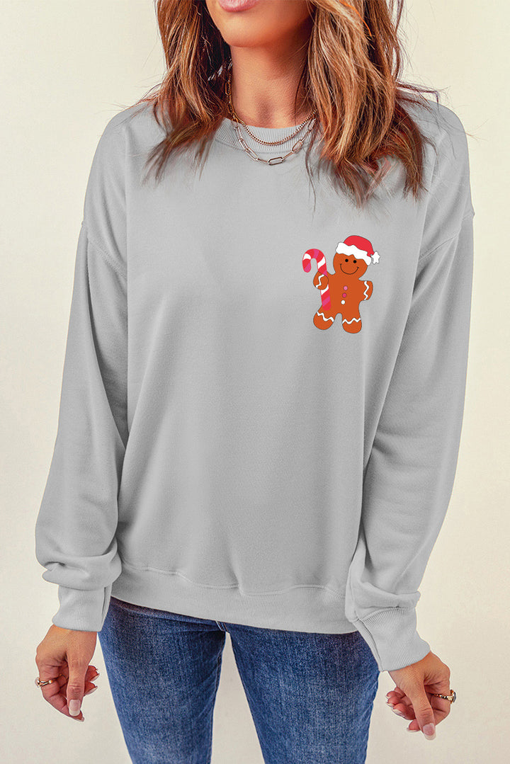 Gingerbread Round Neck Dropped Shoulder Sweatshirt | Trendsi