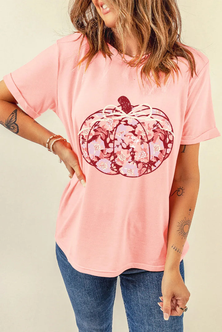 Pumpkin Graphic Round Neck Long Sleeve T-Shirt | Trendsi