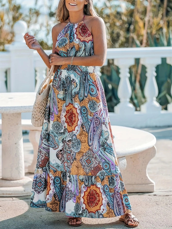 Printed Halter Neck Maxi Dress | Trendsi