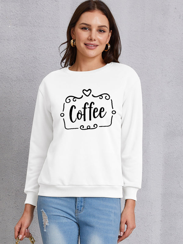 COFFEE Round Neck Dropped Shoulder Sweatshirt | Trendsi