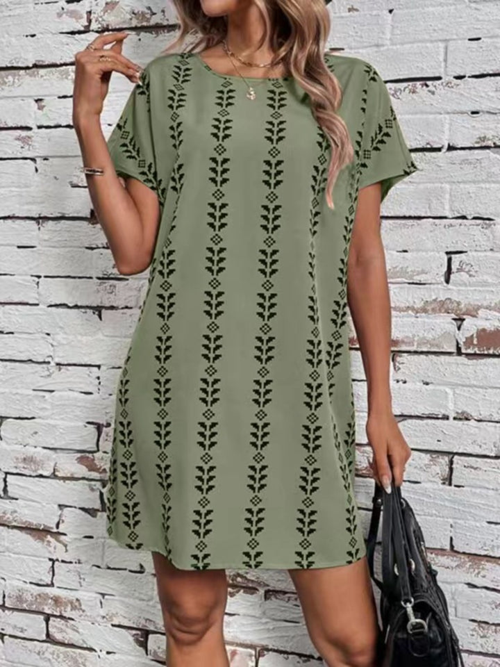 Printed Round Neck Short Sleeve Dress | Trendsi