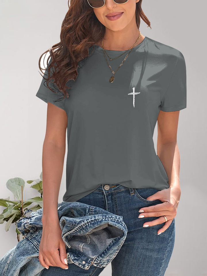 Cross Graphic Round Neck T-Shirt | Trendsi