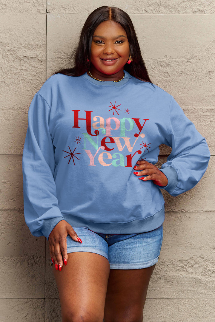 Simply Love Full Size HAPPY NEW YEAR Round Neck Sweatshirt | Trendsi