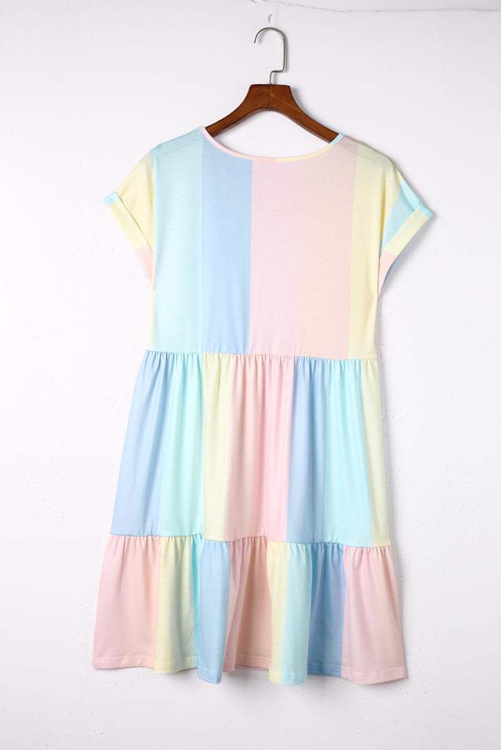 Color Block V-Neck Short Sleeve Mini Dress | Trendsi