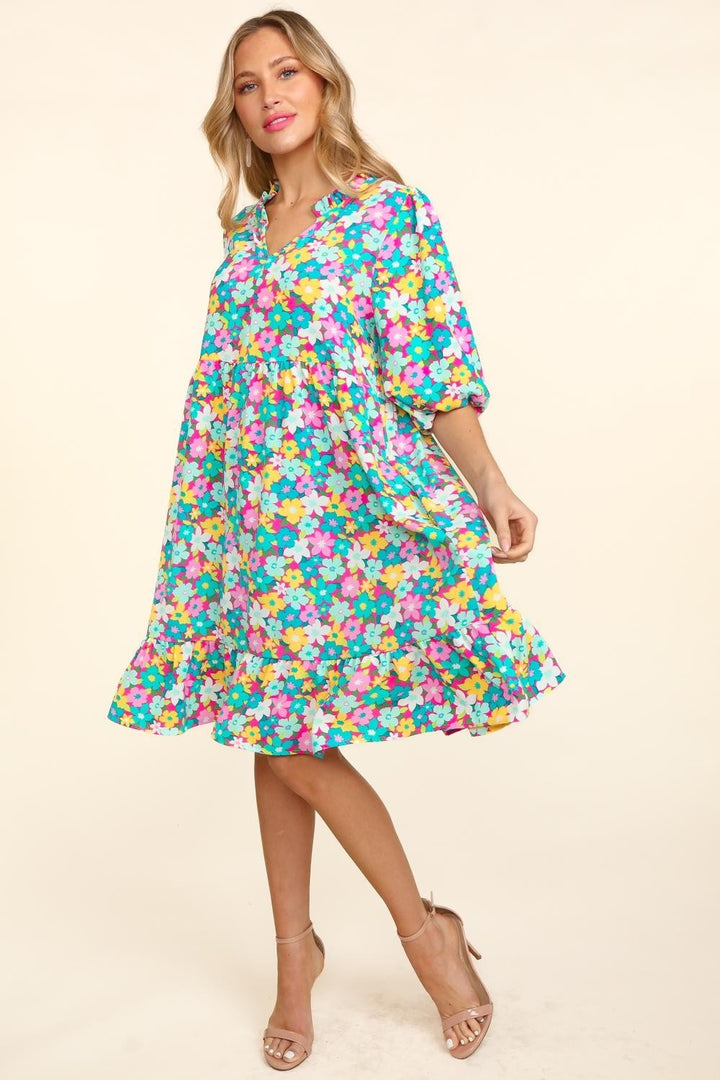 Haptics Bubble Sleeve Floral Ruffled Dress | Trendsi