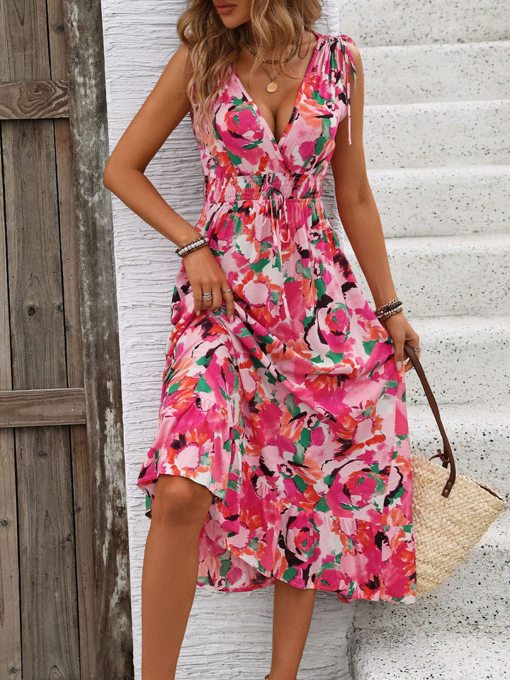 Ruffled Smocked Printed Sleeveless Dress | Trendsi