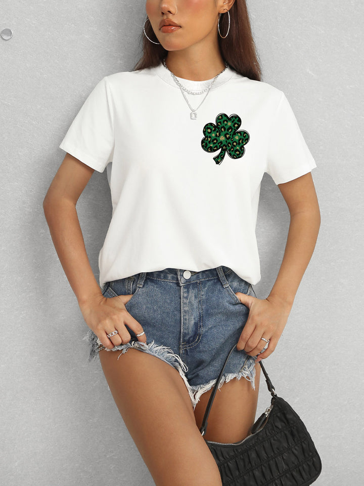 Lucky Clover Round Neck Short Sleeve T-Shirt | Trendsi