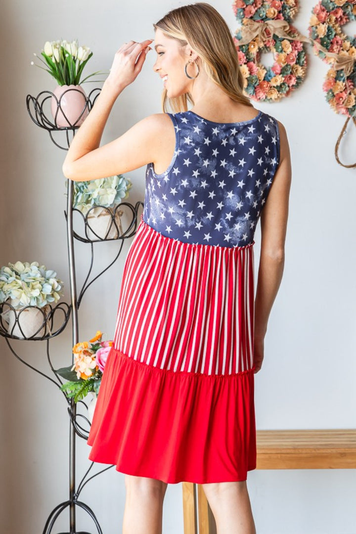 Heimish Full Size US Flag Theme Contrast Tank Dress | Trendsi