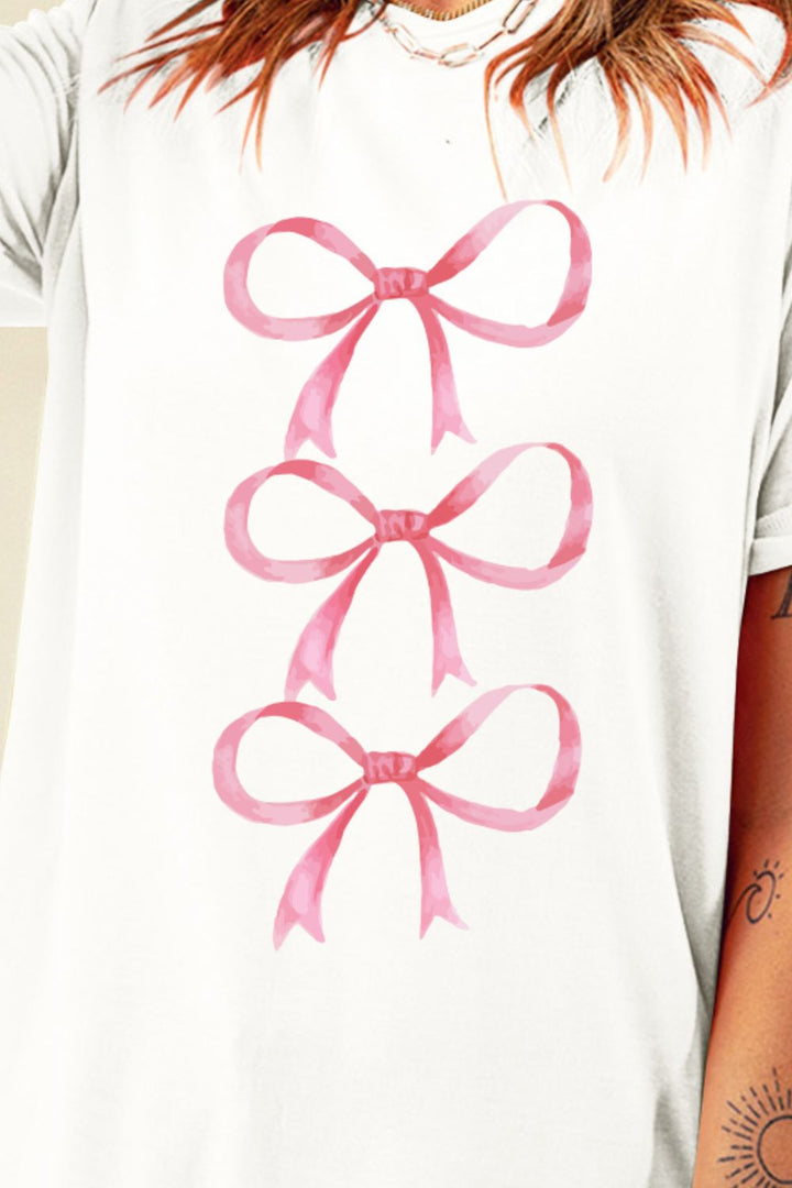 Bow Graphic Round Neck Short Sleeve T-Shirt | Trendsi