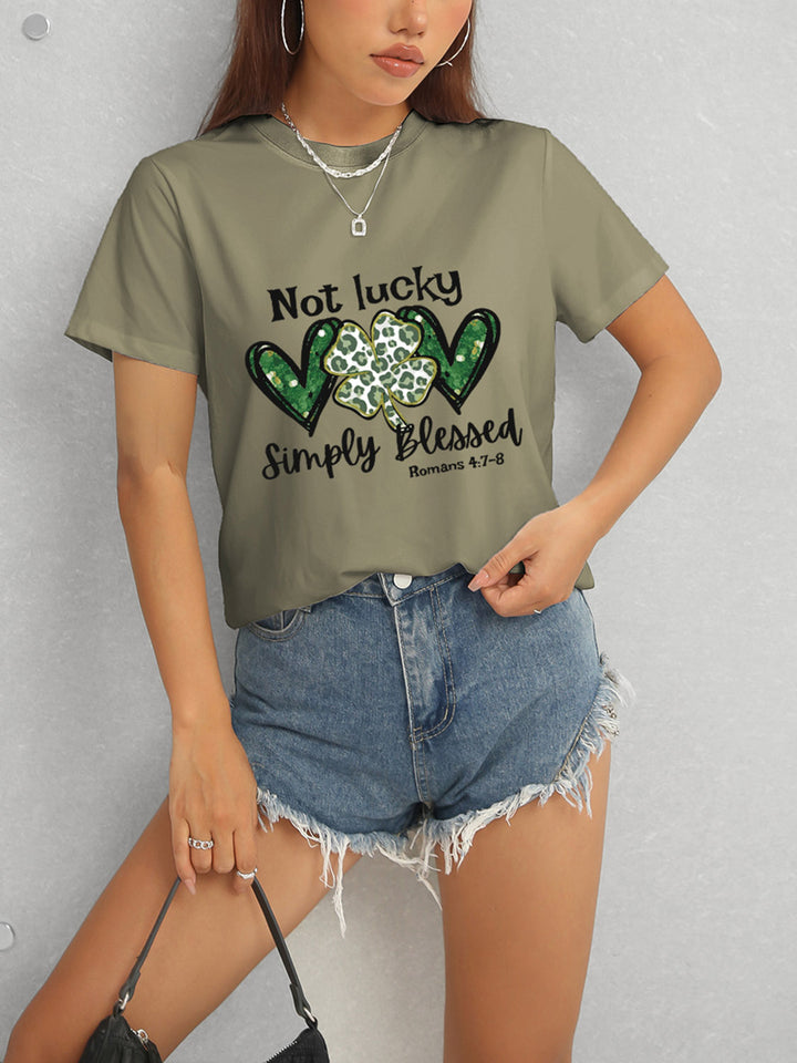 Lucky Clover Round Neck Short Sleeve T-Shirt | Trendsi