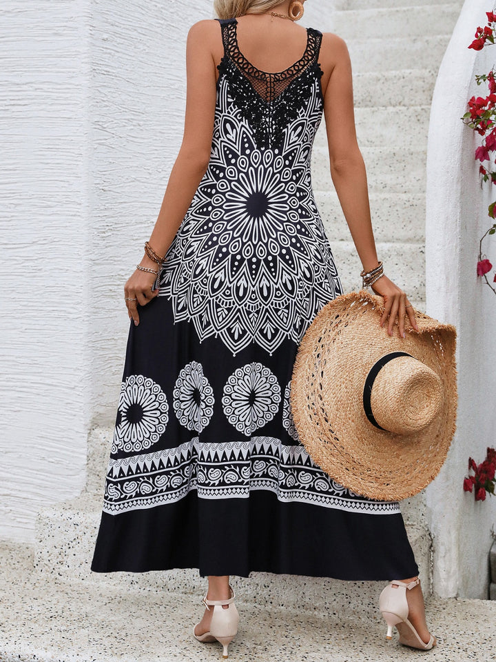 Printed Round Neck Sleeveless Dress | Trendsi