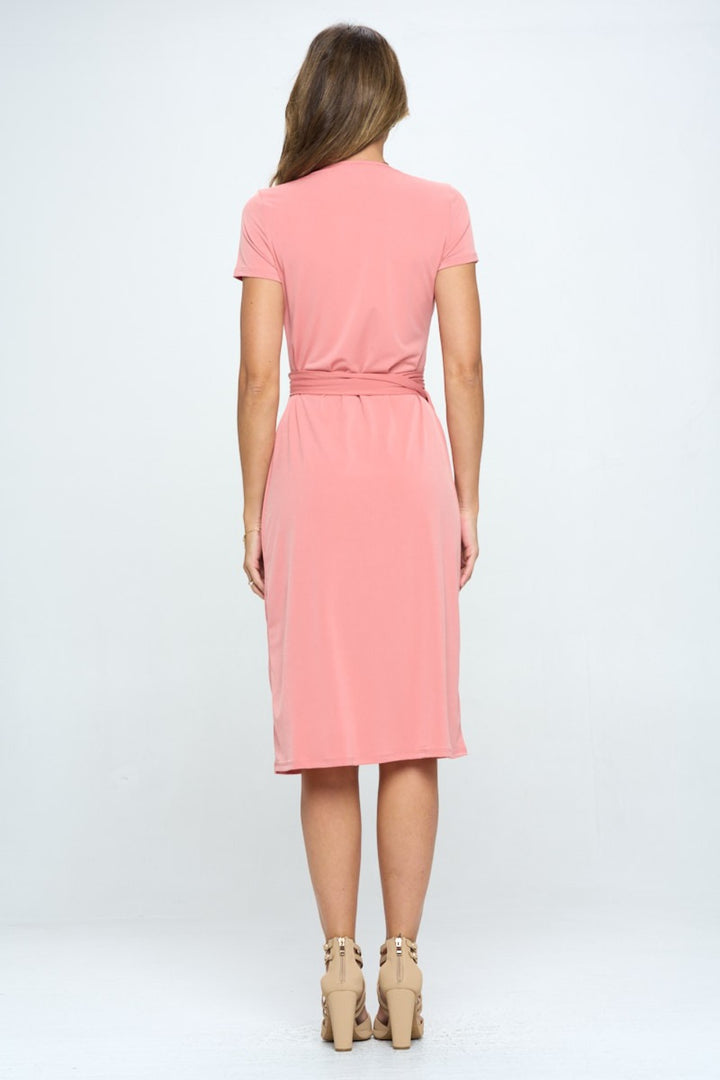 RENEE C Tie Front Surplice Short Sleeve Dress | Trendsi