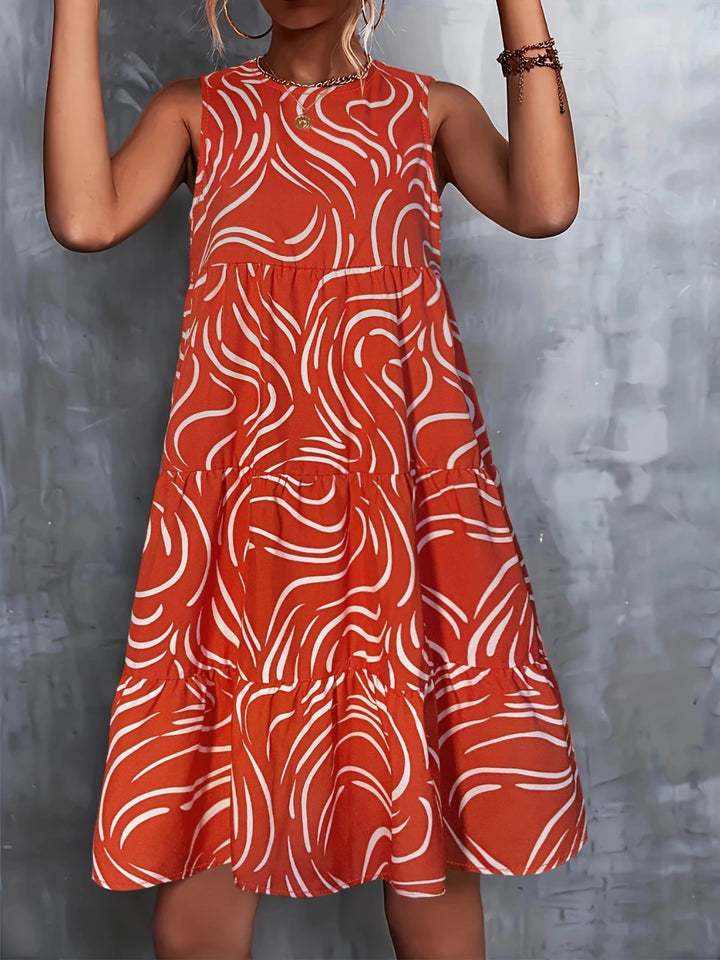 Printed Round Neck Sleeveless Dress | Trendsi