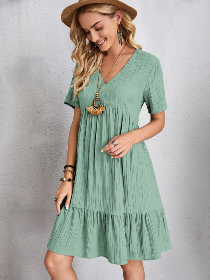 Full Size V-Neck Short Sleeve Dress | Trendsi