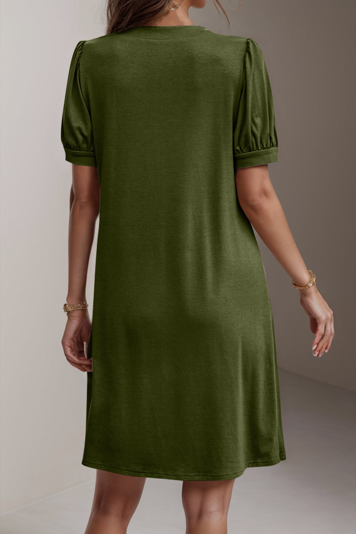 Pin-Tuck Notched Short Sleeve Dress | Trendsi