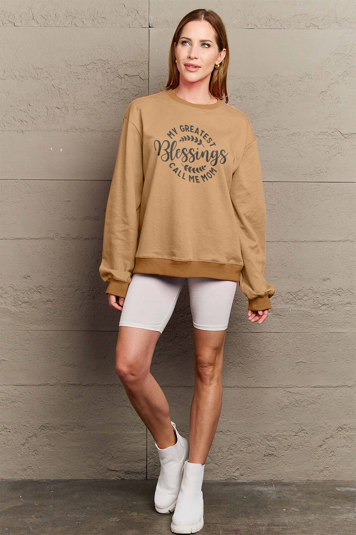 Simply Love Full Size MY GREATEST BLESSINGS CALL ME MOM Round Neck Sweatshirt | Trendsi