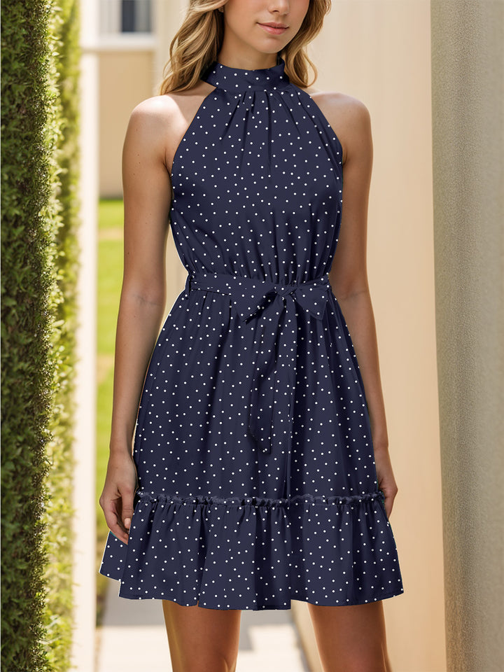 Tied Polka Dot Grecian Sleeveless Dress | Trendsi