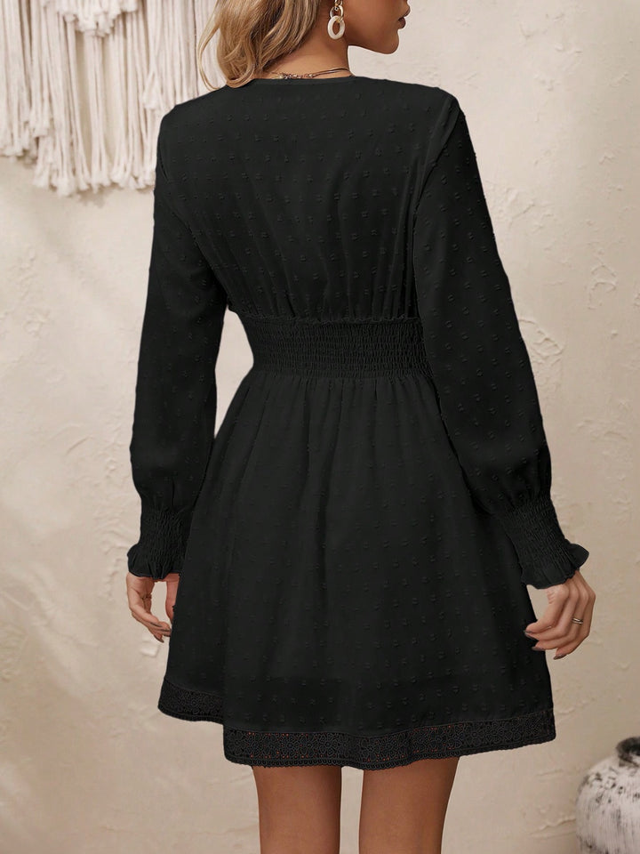 Lace Detail V-Neck Long Sleeve Dress | Trendsi