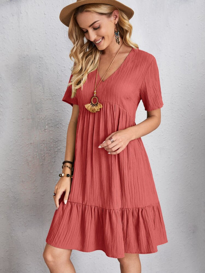 Full Size V-Neck Short Sleeve Dress | Trendsi