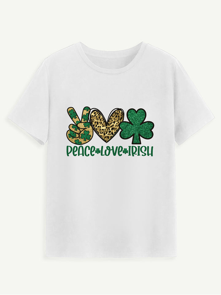 PEACE LOVE IRISH Round Neck Short Sleeve T-Shirt | Trendsi