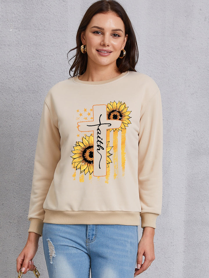 Sunflower Round Neck Dropped Shoulder Sweatshirt | Trendsi