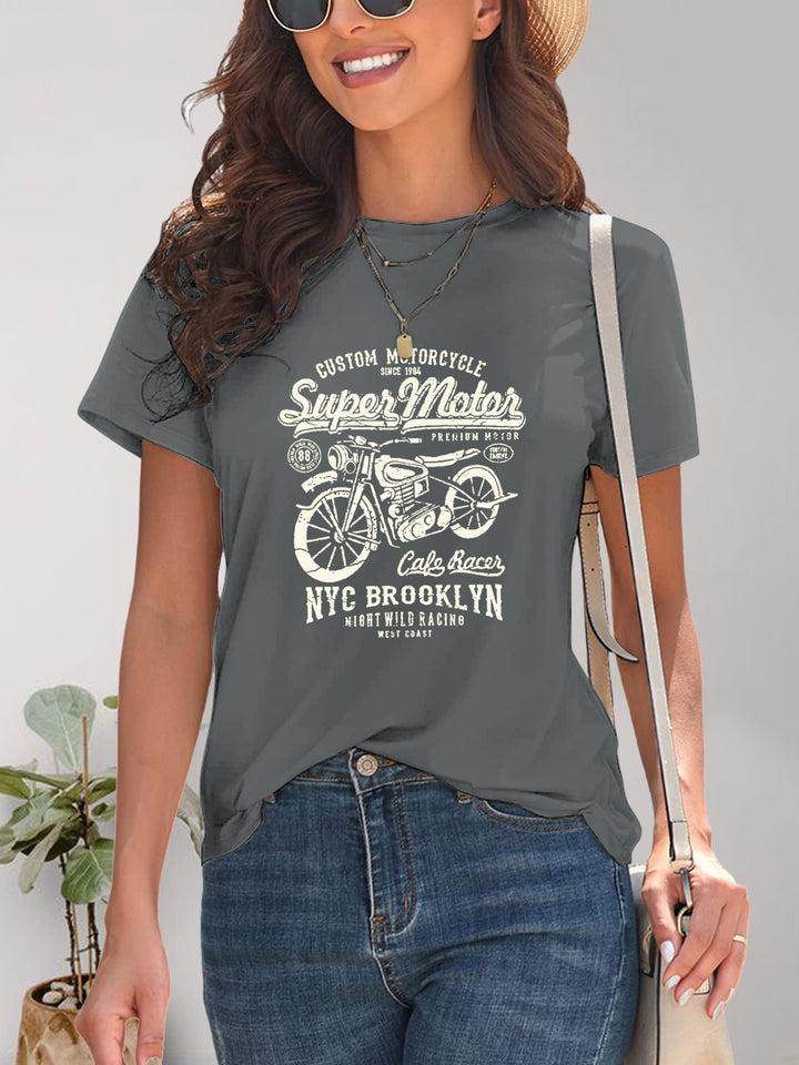 Motorcycle Graphic Round Neck T-Shirt | Trendsi