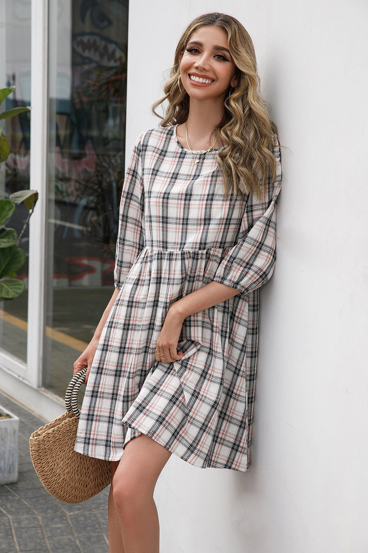 Plaid Round Neck Mini Dress | Trendsi