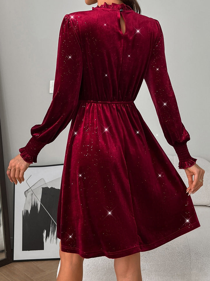 Glitter Mock Neck Long Sleeve Mini Dress | Trendsi