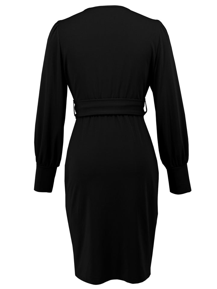 Slit V-Neck Long Sleeve Knee Length Dress | Trendsi