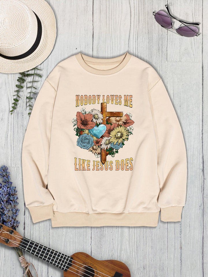 NOBODY LOVES ME LIKE JESUS DOES Round Neck Sweatshirt | Trendsi