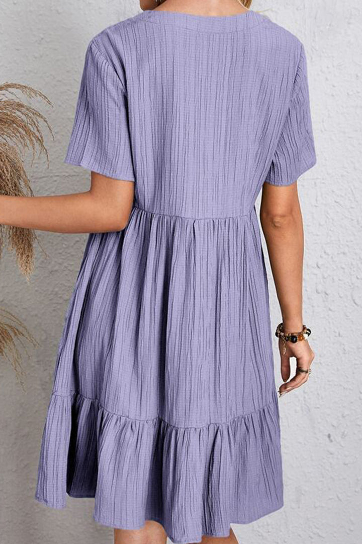 Full Size Ruched V-Neck Short Sleeve Dress | Trendsi