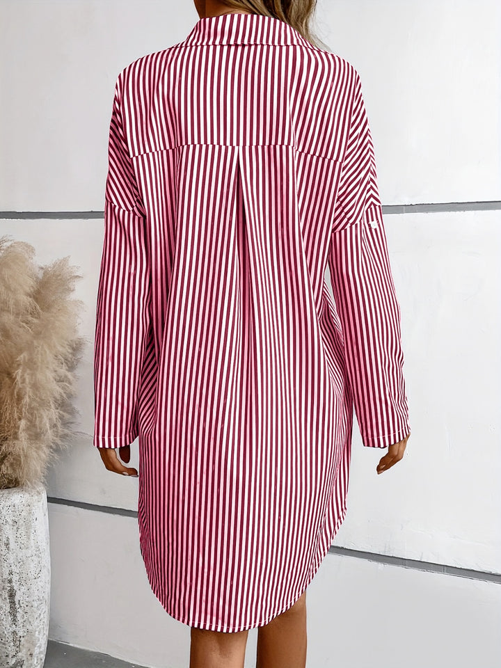 Striped Button Up Long Sleeve Mini Shirt Dress | Trendsi