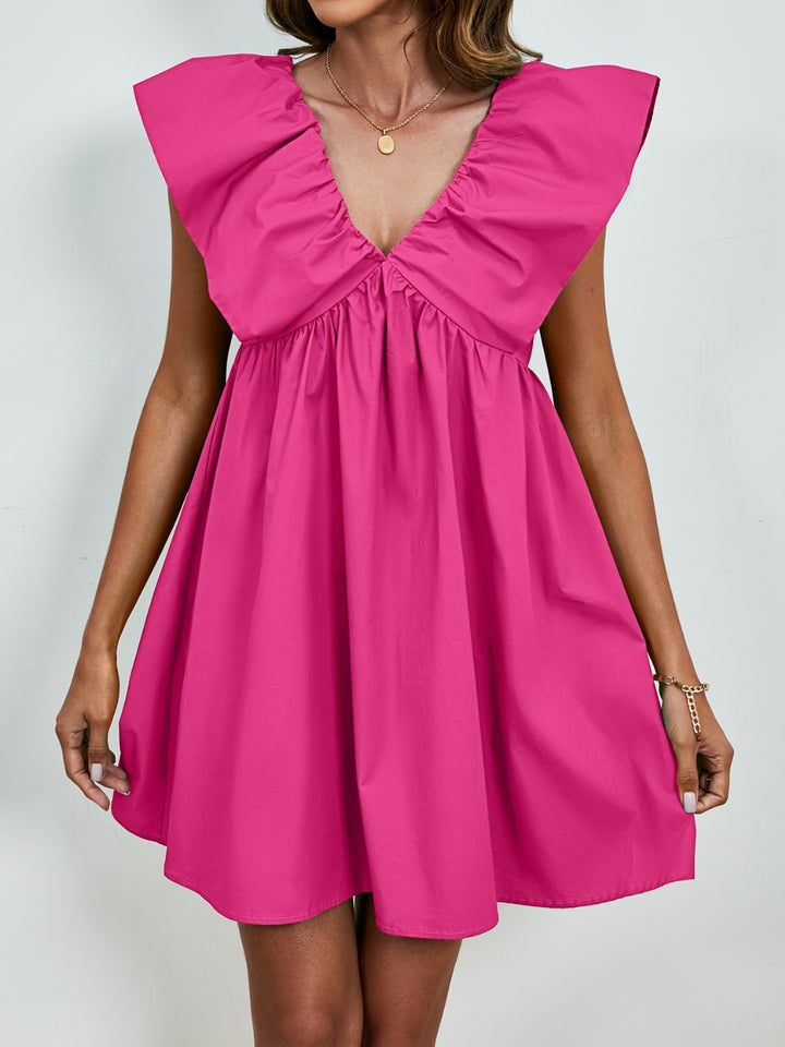 V-Neck Cap Sleeve Mini Dress | Trendsi