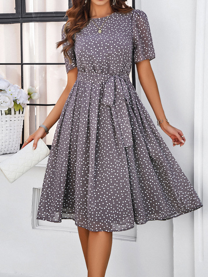 Printed Round Neck Short Sleeve Dress | Trendsi